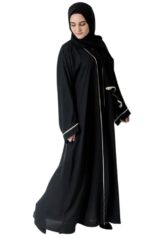 Women's Traditional Black Burqa with White Trim, Full Length 56 inches and chest is 44 inches comes without Dupatta - Image 2