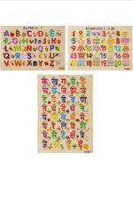 Wooden Board Puzzle Set for Kids | Numbers, Alphabet & Hindi Varnamala Learning Boards | 3-in-1 Educational Wooden Toy | Birthday & Return Gift for Kids 3+ - Image 2