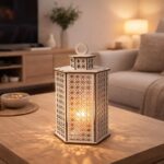Wooden LED Lantern Lamp for Home Decor – Wooden Laser Cut Decorative Table Lantern Warm Light Night Lamp for Bedroom, Living Room, Ramadan & Eid Decoration 8 Inch, 5 Inch Width - Image 2