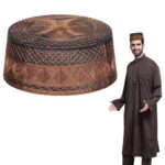 XGOPTS Men's Muslim Prayer Kufi Hat Islamic Prayer Beanie Skull Cap with Embroidery Arab Turkish Headwear Kofi Round Eid Cap - Image 2