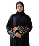 Zahra Bloom Women’s Premium Black Firdous Abaya with Floral Sleeve Embroidery | Elegant Modest Islamic Wear Kaftan Burqa | Long Sleeves | Without Dupatta - Image 2