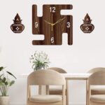 12" Inch Prelam MDF Wood English Numeral Swastik Square Without Glass Wall Clock (Brown, 30cm x 30cm) - 49 - Image 2