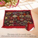 Kuber Industries Pack of 2 Velvet Finish Pooja mat for Sitting on Floor | Traditional Rangoli Print Aasan Puja Cloth for Home Mandir | Suitable for Prayer & Meditation | Red Rangoli - Image 4