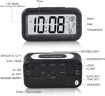 Digital Alarm Clock,Battery Operated Small Desk,with Smart Night Light,Date,Indoor Temperature,LCD Electronic Clock (Black) - Image 4