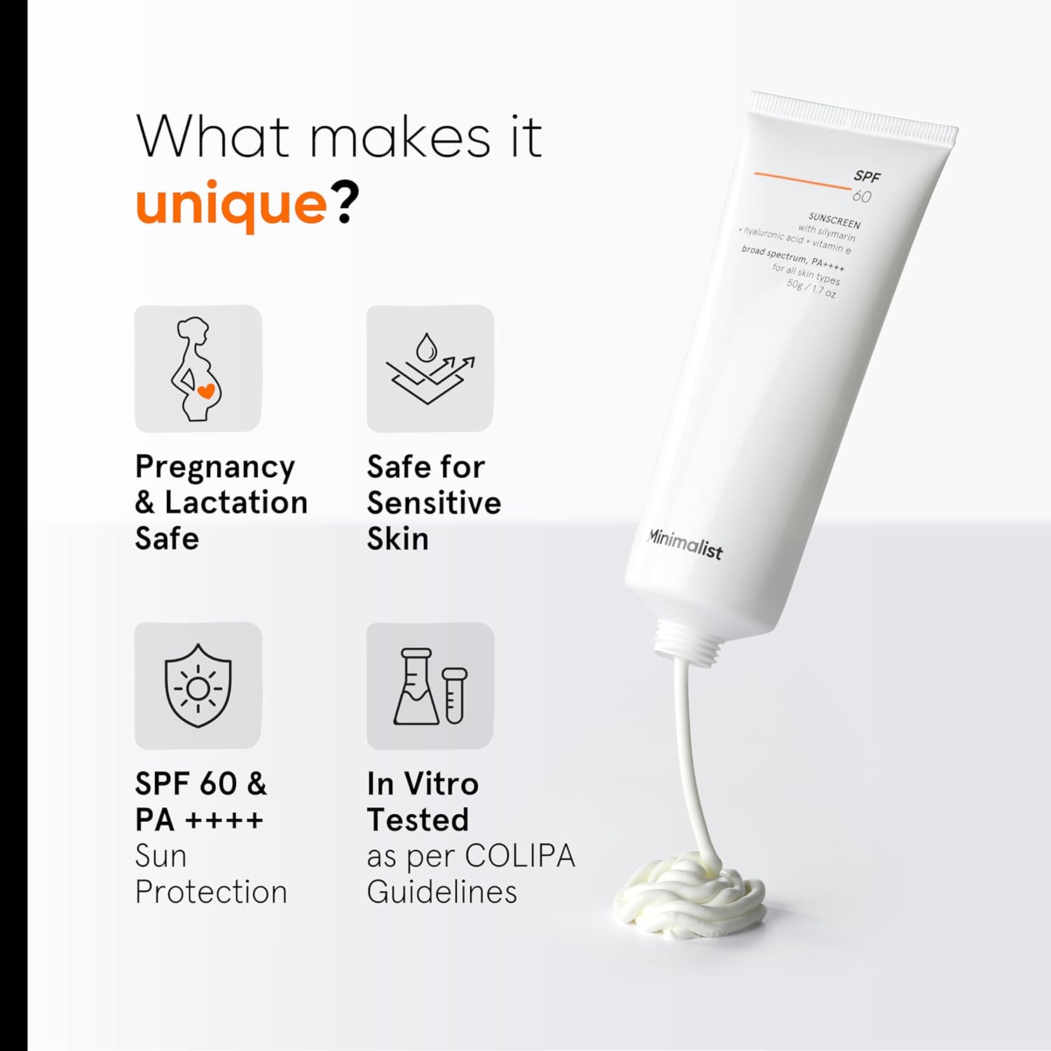 Minimalist Sunscreen SPF 60 PA ++++ | Pregnancy Safe | For Sensitive Skin | Broad Spectrum Sunscreen SPF 50+ With Potent Antioxidants & Advanced Filters | No White Cast, Non Irritant | 50 gm - Image 4