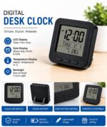 Digital Clock with LCD Display, Temperature, Date and Day, Black, Desktop Table Clock - Image 4