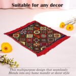 Kuber Industries Pack of 2 Velvet Finish Rectangular Pooja Mat for Sitting On Floor | Traditional Rangoli Print Aasan Puja Cloth for Home Mandir | Suitable for Prayer & Meditation | Red Rangoli - Image 4