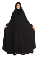 MODEST CITY Self Design Plain Black Front 4 Button Abaya or Burqa With Hijab for Women & Girls - Image 5