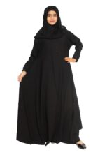 MODEST CITY Self Design Plain Black Front 4 Button Abaya or Burqa With Hijab for Women & Girls - Image 7