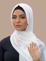POIOTITA Premium Solid White Georgette & Chiffon Blend Hijab Scarf Dupatta for Women, Soft Lightweight and Breathable, Size-180 x 70cm - Image 4