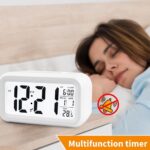 Digital Alarm Clock with Automatic Light Sensor – Battery Operated Desk Table Clock with Time, Date & Temperature Display, Compact LCD Alarm Clock for Bedroom, Home & Office (White) - Image 3