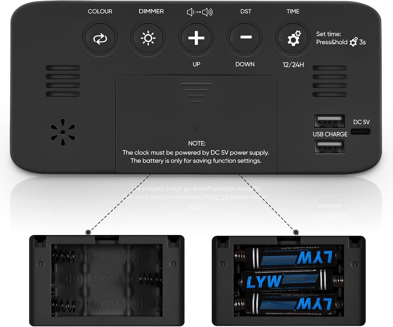 7-Inch Digital Alarm Clock, Table Clock, RGB Color Display, Night Light Dimmer, USB Ports, Super Loud Alarm for Heavy Sleepers for Home, Office, Student, Bedroom, Living Room (RGB Color Clock) - Image 3