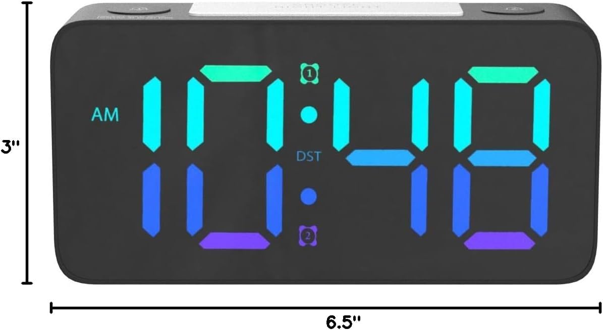 7-Inch Digital Alarm Clock, Table Clock, RGB Color Display, Night Light Dimmer, USB Ports, Super Loud Alarm for Heavy Sleepers for Home, Office, Student, Bedroom, Living Room (RGB Color Clock) - Image 4