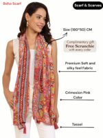 KE KANHA EXPORT Women Scarf|Stole For Women|Scarf For Women Stylish|Stall For Women|Border Print Face Cover Head Wrap|Boho|Beach|Multicolor|180x50cm|Pack Of 1|FREE Scrunchie Included - Image 4
