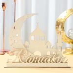 Haoser Ramadan Wooden Ornament, Moon Castle Design Desktop Sign,Ramadan Decoration for Home, Ramadan Kareem Table Centerpiece Decoration, Ramadan Mubarak Decor, Islamic Muslim Supplies, Eid Al-Fitr Gifts, Eid Mubarak Table Decor - Image 3