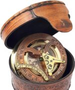 Designer Antique Brass & Copper Sundial Compass, Sundial Clock with Leather Case - Image 4