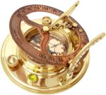 Designer Antique Brass & Copper Sundial Compass, Sundial Clock with Leather Case - Image 5