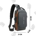 Anti-theft Unisex Sling Bag with Password Lock, Convertible Shoulder Strapith With USB Charging Port, Dual Zipper, Passport & Document OrganizerTravel Bag Pack of 1 (Grey-Gold, Medium) - Image 3