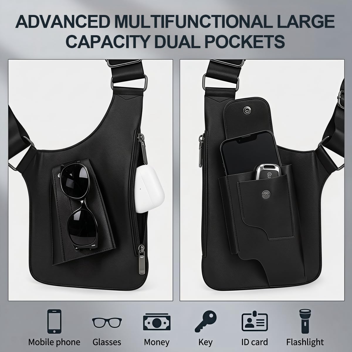 GUSTAVE® Chest Bag for Men Vintage Oxford Cloth, Double Shoulder Underarm Crossbody Harness Bag with Multi-Pockets, Adjustable Strap Tactical Sling Bag for Travel, Streetwear & Daily Carry - Image 4