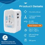 Ceptics Universal Travel Adapter, International All in One Travel Adapter, Universal Travel Accessories with 2xUSB 2.4A, Travel Charger, International Travel Adapter – 2 Pack - Image 5