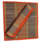 Handmade Korai Pai Kusha Grass Pooja Aasan Sitting Floor Mats Orange -Set of 2 Pcs - Image 3