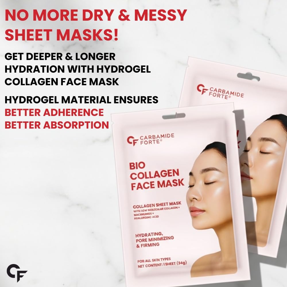 Carbamide Forte Bio Collagen Mask | Collagen Mask Overnight | Sheet Mask | Korean Glass Skin Overnight Hydrogel Face Mask Sheets for Deep Hydration, Pore Minimizing, Firming & Moisturizing | Paraben-Free | For All Skin Types | 1 Piece - 35g - Image 7