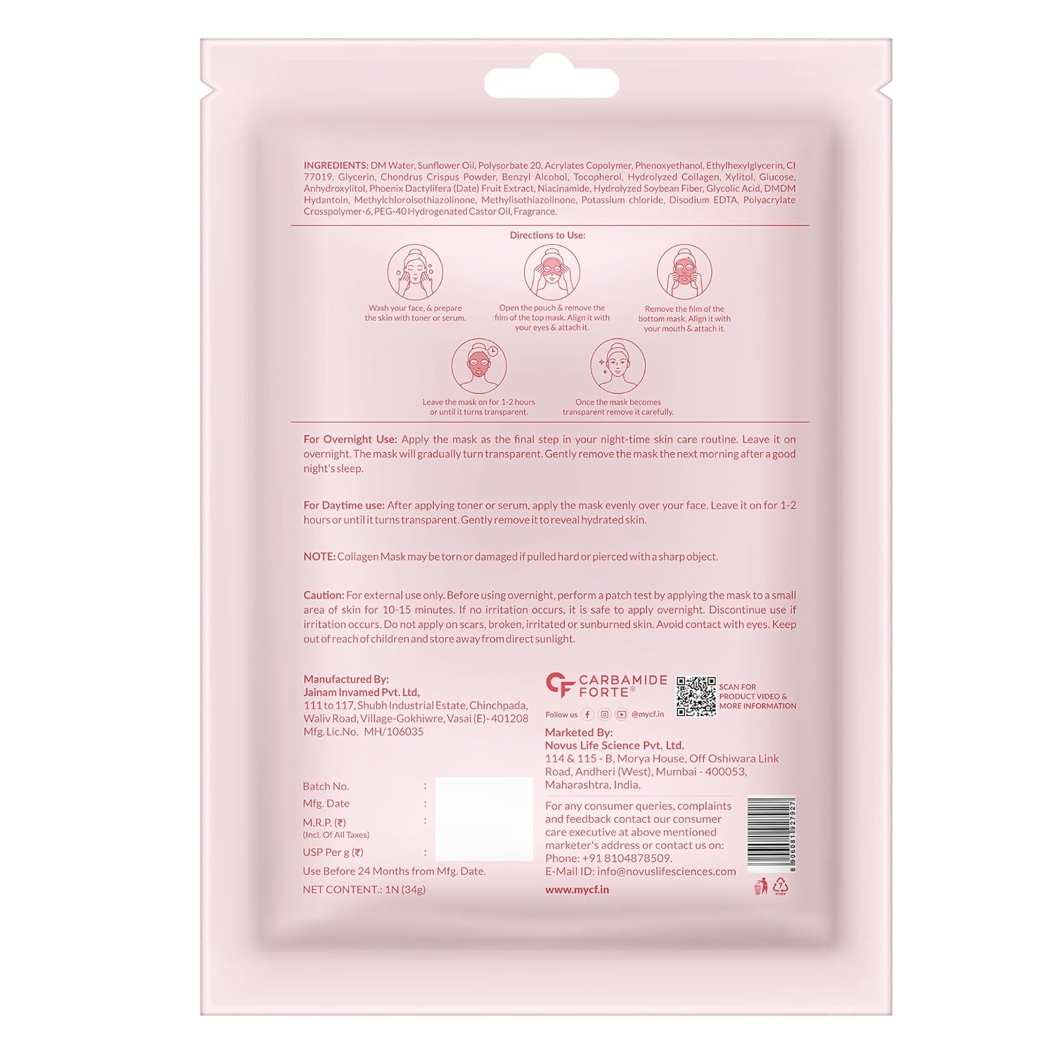 Carbamide Forte Bio Collagen Mask | Collagen Mask Overnight | Sheet Mask | Korean Glass Skin Overnight Hydrogel Face Mask Sheets for Deep Hydration, Pore Minimizing, Firming & Moisturizing | Paraben-Free | For All Skin Types | 1 Piece - 35g - Image 10