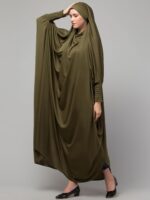 NAZNEEN Smoking Sleeve Tie at Back Ready To Wear Instant Full Size knits Jilbab/Naqab Hijab for Namaz hajj and Umrah OLIVE SMOKING JILBAB - Image 3