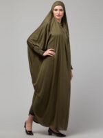 NAZNEEN Smoking Sleeve Tie at Back Ready To Wear Instant Full Size knits Jilbab/Naqab Hijab for Namaz hajj and Umrah OLIVE SMOKING JILBAB - Image 4