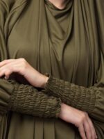 NAZNEEN Smoking Sleeve Tie at Back Ready To Wear Instant Full Size knits Jilbab/Naqab Hijab for Namaz hajj and Umrah OLIVE SMOKING JILBAB - Image 5