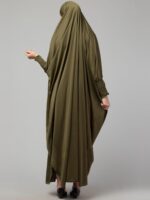 NAZNEEN Smoking Sleeve Tie at Back Ready To Wear Instant Full Size knits Jilbab/Naqab Hijab for Namaz hajj and Umrah OLIVE SMOKING JILBAB - Image 6