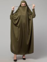 NAZNEEN Smoking Sleeve Tie at Back Ready To Wear Instant Full Size knits Jilbab/Naqab Hijab for Namaz hajj and Umrah OLIVE SMOKING JILBAB - Image 7