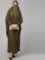 NAZNEEN Smoking Sleeve Tie at Back Ready To Wear Instant Full Size knits Jilbab/Naqab Hijab for Namaz hajj and Umrah OLIVE SMOKING JILBAB - Image 8