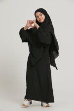 Alie NK SHOPPING Traditional Black Abaya with Hijab, Full Length Islamic Dress for Girls - Image 3