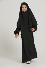 Alie NK SHOPPING Traditional Black Abaya with Hijab, Full Length Islamic Dress for Girls - Image 5