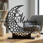 DIGI ARTS Eid Mubarak Moon Table Decor – Islamic Crescent Moon Ramadan Decoration, Laser Cut Acrylic Festival Decoration for Home, Office, Tabletop, Eid Gift (black) - Image 3