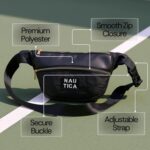 Nautica Unisex Medium Waist Pouch/Belt Bag | Micro Satin Polyester & PU Accents | Premium Padded Lining & Golden Hardware | Stylish Sports/Travel Utility for Men & Women | Black - Image 6