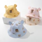 Baby Bucket Hat, Cute Bear Print, Wide Brim Sun Protection, Lightweight, Casual Style, Unisex Kids, 9 M -4 Years - Image 3