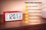Small Portable Red LCD Digital Alarm Clock with Voice Control Back-Light, Temperature Monitor, Calendar, Musical Alarm, Battery Operated for Home, Office, Study Desk & Kitchen - Image 5
