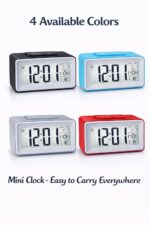 Small Portable Red LCD Digital Alarm Clock with Voice Control Back-Light, Temperature Monitor, Calendar, Musical Alarm, Battery Operated for Home, Office, Study Desk & Kitchen - Image 7