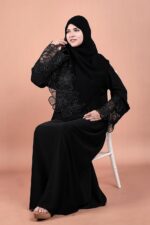 V Neck Net Big Flowe Design With Plazo Sleeves Made Up Of Imported Nida Fabric Full Lenght Designer Abaya For Womens And Girls - Image 4