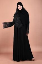 V Neck Net Big Flowe Design With Plazo Sleeves Made Up Of Imported Nida Fabric Full Lenght Designer Abaya For Womens And Girls - Image 5