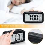 Digital Alarm Clock with Large LCD Display, Smart Backlight Sensor, Temperature & Date Calendar, Battery Operated Desk Clock with Snooze for Bedroom, Travel & Office (Black - Style 1) - Image 6