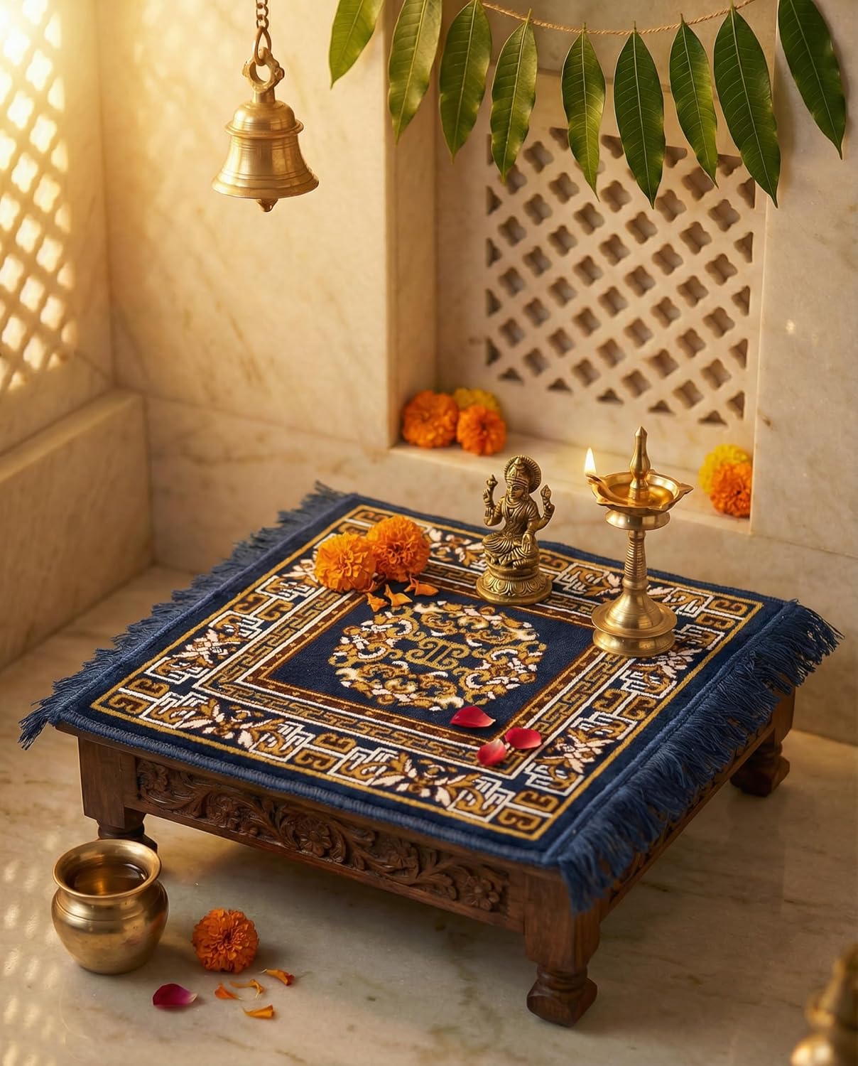 Velvet Pooja Aasan Mat 20x20 Inch Square | Soft Puja Asan for Mandir Sitting & God Idol | Multicolor Traditional Prayer Mat for Chowki Meditation Hawan | Multipurpose Pooja Mat - Image 6