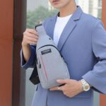 Oblivion Waterproof Sling Bag for Men 1 Pc – Anti-Theft Crossbody Waist Bag, USB Charging Fanny Pack with Earphone Hook, Lightweight Casual Fashion Messenger Chest Shoulder Bags for Travel (Grey/Blue) - Image 4