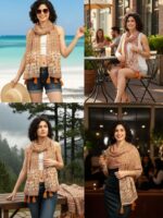 KE KANHA EXPORTS Scarf for Women Premium Cotton Boho | Dual Tone Border Print Stole with Tassels | Lightweight Summer Beach Wrap 180 x 50 cm FREE Scrunchie Included - Image 4