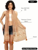 KE KANHA EXPORTS Scarf for Women Premium Cotton Boho | Dual Tone Border Print Stole with Tassels | Lightweight Summer Beach Wrap 180 x 50 cm FREE Scrunchie Included - Image 5