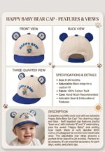 Happy Baby Bear Cap for Babies 6-24 Months | Adjustable Cotton Toddler Baseball Cap with Cute Bear Ears | Soft Sun Protection Hat for Boys & Girls - Image 4