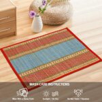 GLOWNEST Natural River Grass Handcrafted Pooja Aasan 20x18 Inch Mat for Prayer, Meditation & Sitting | Traditional Madurkathi Chatai Floor Mat - (Pack of 3) Blue, Orange & Red (Mixed) - Image 8