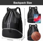 Drawstring Backpack with Shoe Compartment, Waterproof Oxford Fabric Bag with Wet and Dry Inner Pocket, Wide Shoulder Straps and Front Zipper Section - Image 3